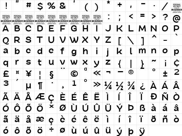 Quache Bold  glyph index