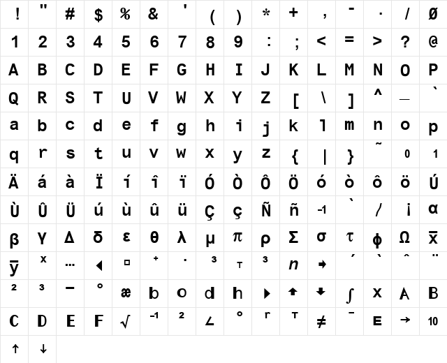 Ti86Pc Bold  glyph index