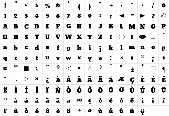 CgBetonExtraBold Medium  glyph index