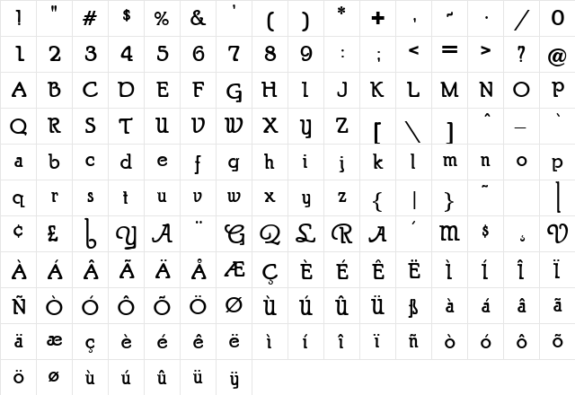 Purcell Regular  glyph index