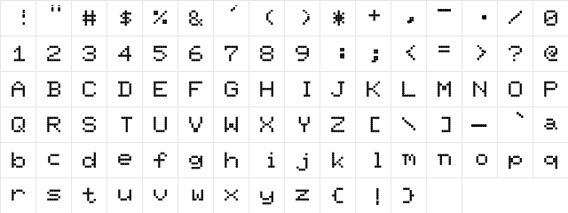 Pixel_Screen_Font-Light Regular  glyph index