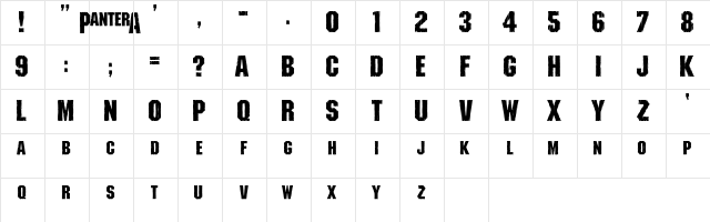 Shredded Regular  glyph index