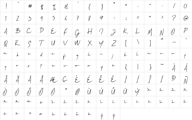 Mallory Quon Regular  glyph index