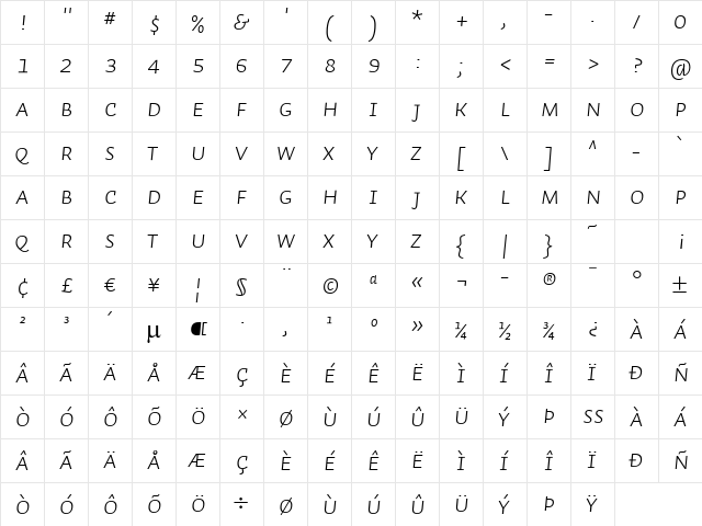 Auto 3 Light Italic SmCp  glyph index