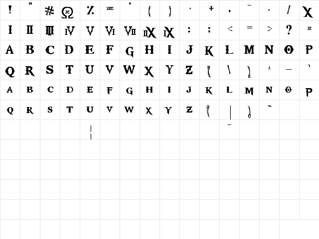 Kratos TrueType - GOD $ WAR Regular  glyph index