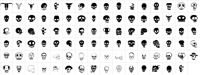 Skullbats Regular  glyph index