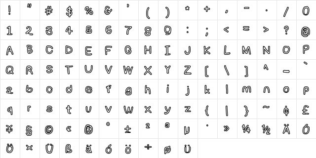 NumbBunny BkOut  glyph index