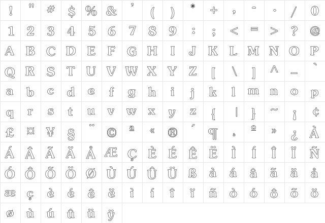 Souvenir-Light-Bold Hollow Regular  glyph index