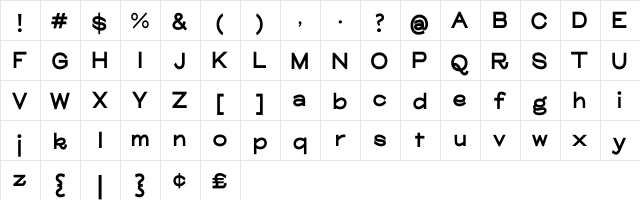 Glora Black Regular  glyph index