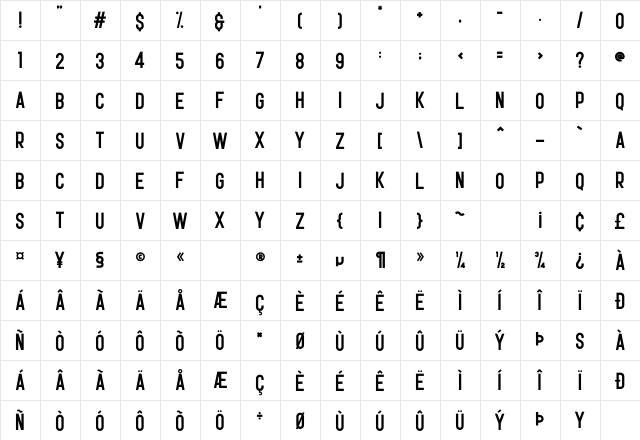 Opera Demo Regular  glyph index