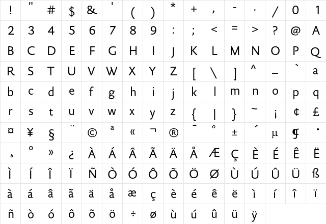 DTL Documenta Sans T Regular  glyph index