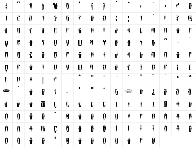 Swordtooth Expanded Expanded  glyph index