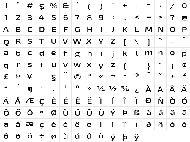 Exo 2 Semi Bold Expanded  glyph index