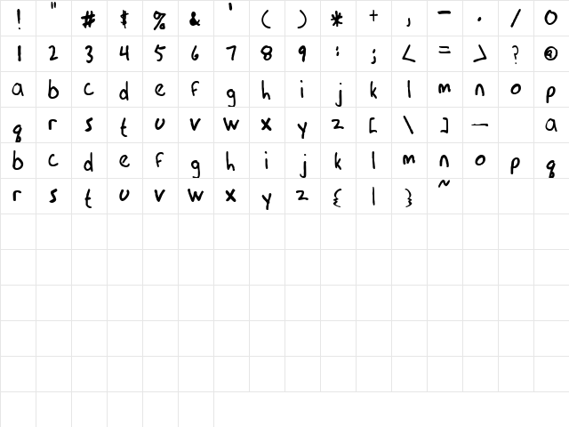 Kids Camp Regular  glyph index