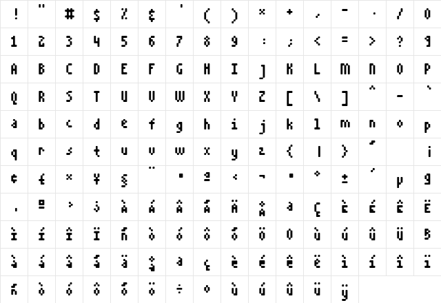 Lithium Regular  glyph index