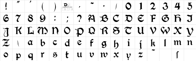 Perry Gothic  glyph index