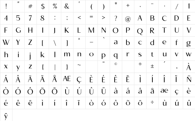 APOLLO Regular  glyph index