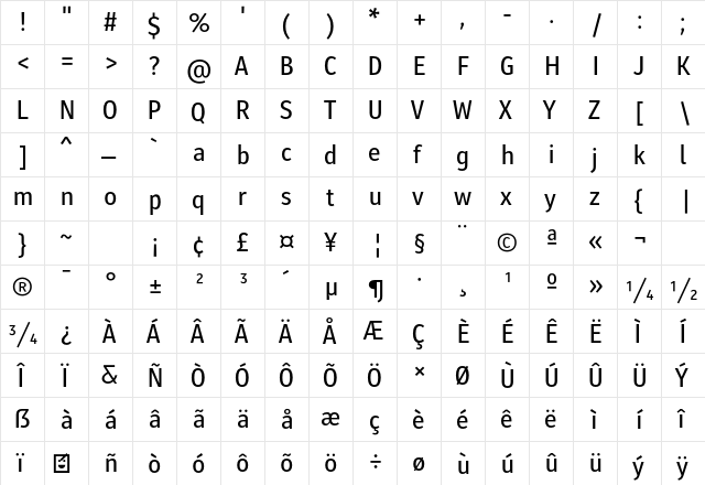 Molecula - Demo Semi Bold  glyph index