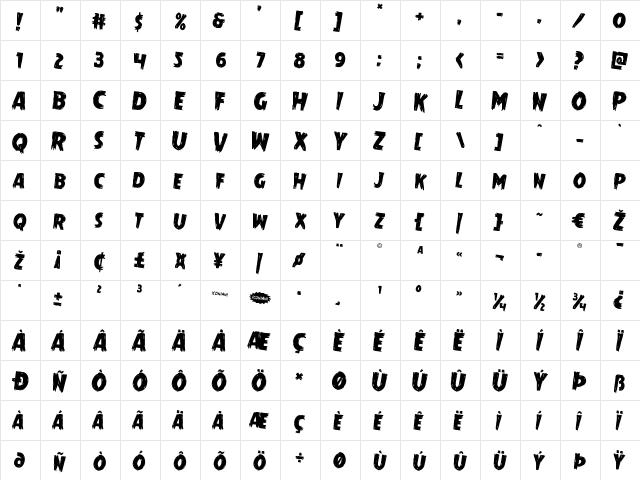 Mrs. Monster Rotated 2 Regular  glyph index