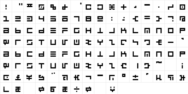 UltraLine Regular  glyph index