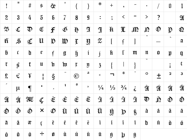 Koenigsberger Gotisch UNZ1L Regular  glyph index
