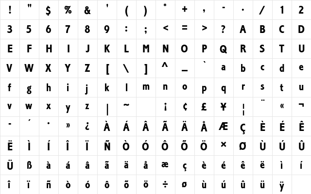 Corinthian Std Bold Condensed  glyph index