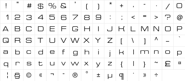 EurofontExtendedC Regular  glyph index
