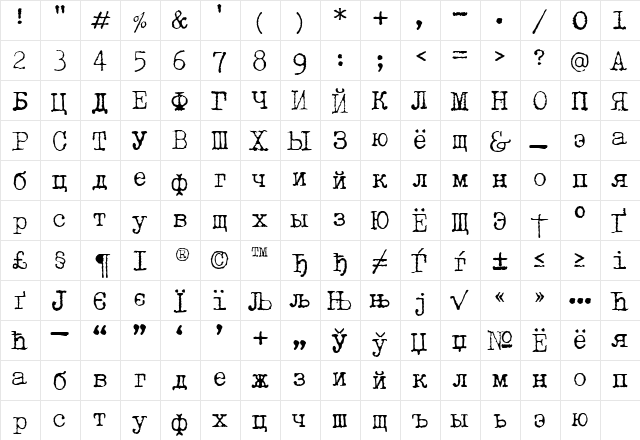 LetteraTrentadue Regular  glyph index
