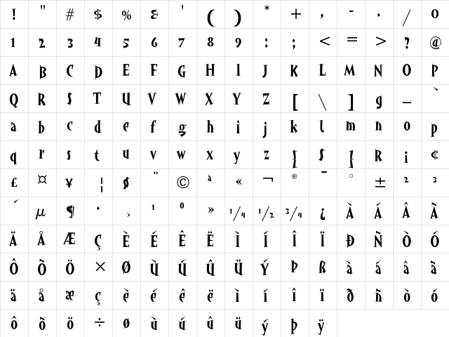 Angryhog ITC Regular  glyph index