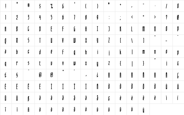 Leaflet Regular  glyph index