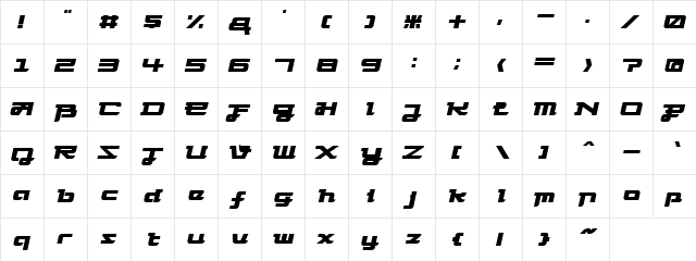 FlyermixOblique Regular  glyph index