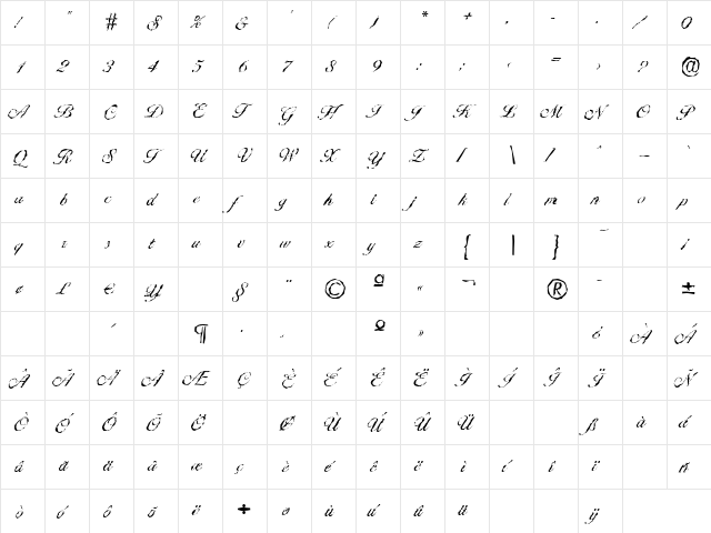 BallantinesRandom-Light Regular  glyph index