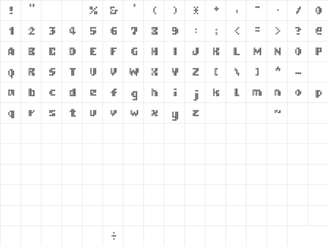 KnitfontA Regular  glyph index