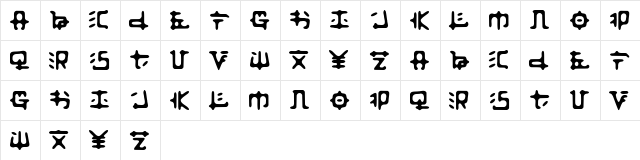 Zaibatsu Regular  glyph index