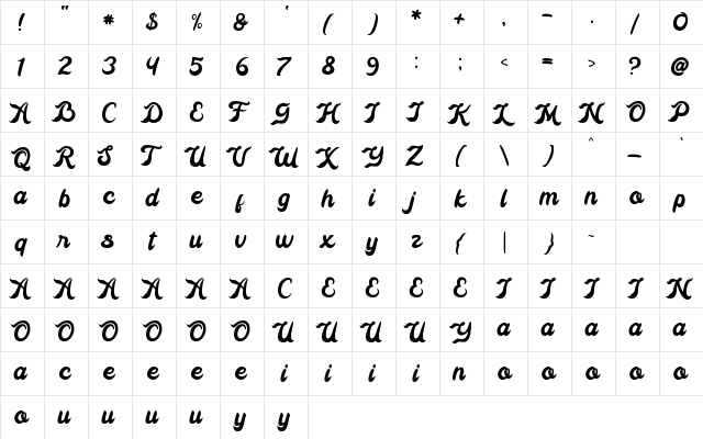 Radio Classic Demo Regular  glyph index