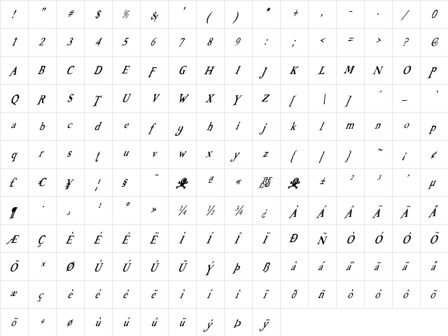 Booter - Zero One Regular  glyph index