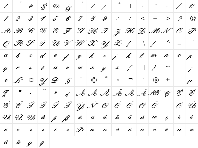 KASTLEB Regular  glyph index