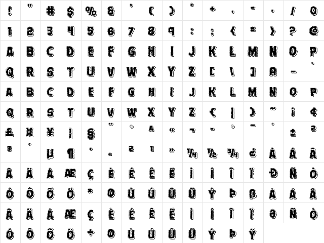 Terror Babble Punch Regular  glyph index