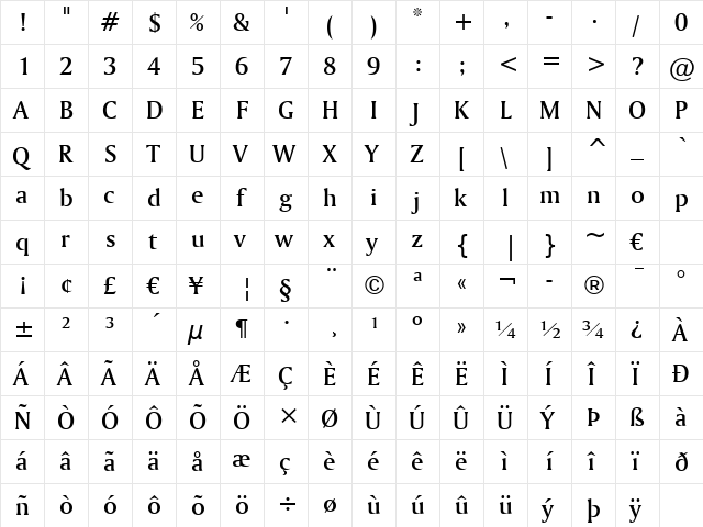 Amerigo Md BT Medium  glyph index