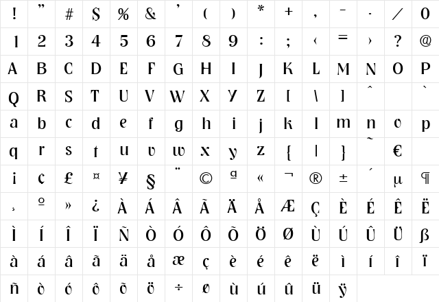 Nashville-Regular Regular  glyph index