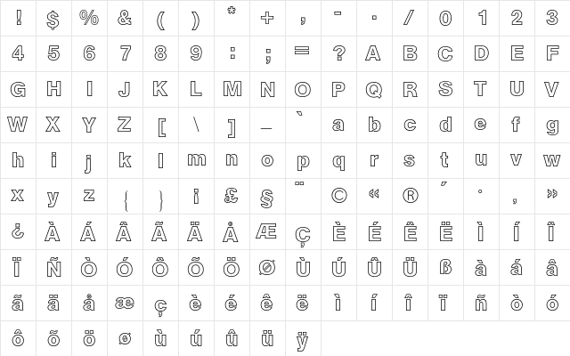 AG Buch BQ Regular  glyph index