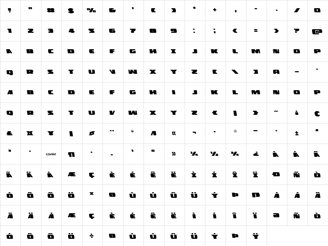 Police Cruiser Leftalic Italic  glyph index