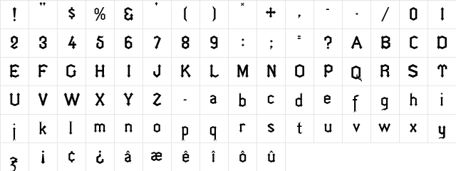 ArrowheadLake Regular  glyph index