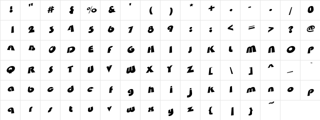 Junk Box Regular  glyph index