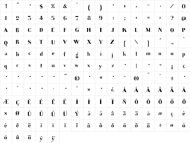 StencilFull Regular  glyph index