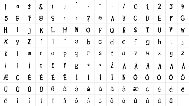 Scratch Bold  glyph index