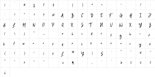 Magistoe Regular  glyph index