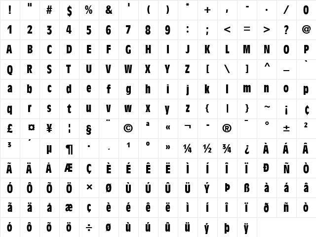 AntiqueOlive Regular  glyph index