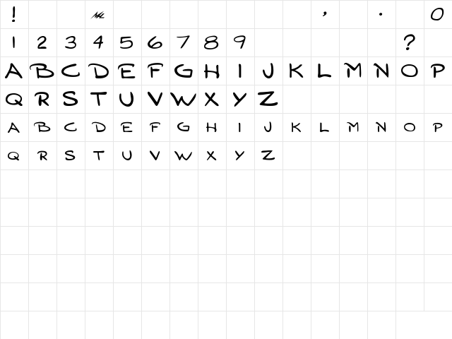 Cling Bold  glyph index