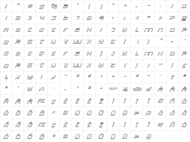 Quasitron 3D Italic Italic  glyph index